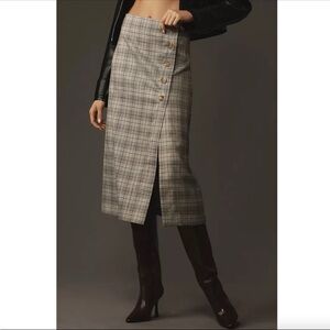 Anthropologie Porridge Plaid Button-Side Midi Skirt